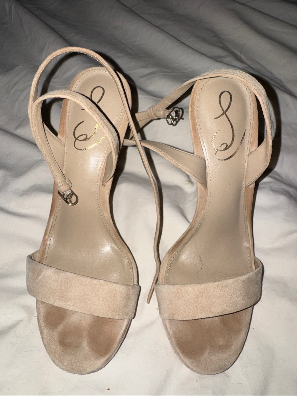 Jessica Simpson Nude Suede Ankle Tie Heels